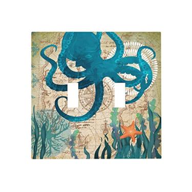 Imagem de Octopus Love Double Toggle Light Switch Cover Cover Coastal Passion Print Decorative Switch Plate Covers Plastic Wall Plates Kitchen Bathroom Home Decor