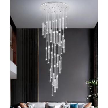 Imagem de Lustre de cristal moderno com 30 luzes LED, pendente espiral regulável, luminária para entrada, escada, sala de estar e corredor, design de bolha cromada, luz de teto embutida