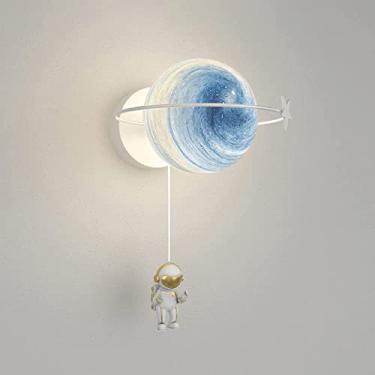 Imagem de Luminária de parede de lua e astronauta para quarto infantil, 5W, LED com dimerização, luminária de parede de lua 3D, preta, para meninos, quarto infantil, abajur de cabeceira