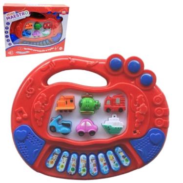 Imagem de Piano Musical Infantil Educativo, Teclas Interativas com Sons e Luzes, Músicas Animadas, Vermelho e Rosa