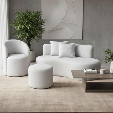 Imagem de Conjunto 01 Poltrona + Sofá e 1 Puff Curvo Orgânico Nature Gaia Boucle