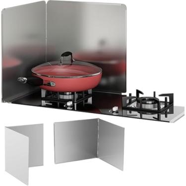 Imagem de Pacote com 2 protetores de respingos de aço inoxidável dobrável para cozinhar, protetor de respingos de óleo resistente ao calor, protetor de graxa para fogão e frigideira (45 x 45 x 45 cm)