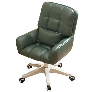 Imagem de QYZUJIKL Cadeira de escritório de couro PU cadeira de escritório traseira média cadeira giratória ajustável para meninas mulheres escritório sala de estar