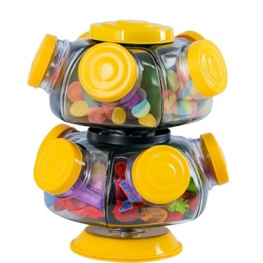 Imagem de 【Cozena】Baleiro Duplo De Vidro Giratório Decorativo Retrô Colorido Pequeno (Amarelo)