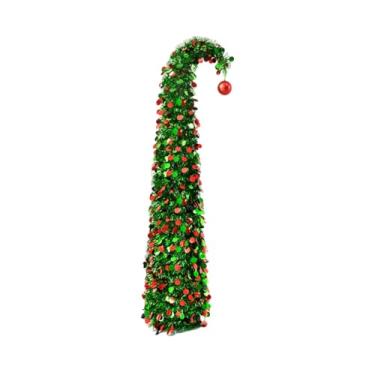Imagem de Fenteer Estátua de árvore de Natal dobrável portátil, fácil de montar, árvore artificial com glitter para lareira interna, hotel, decoração de inverno, bar, Verde