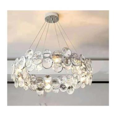 Imagem de RENDJGOU Lustres de LED modernos compatíveis com sala de estar sala de jantar lâmpadas pendentes de cristal de luxo decoração de quarto luz suspensa de teto, lustre de teto