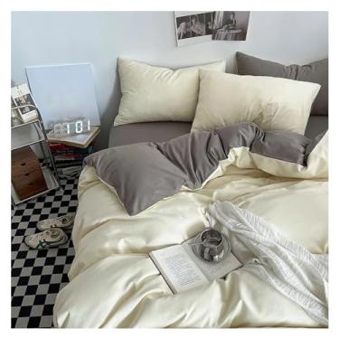 Imagem de Conjunto de roupa de cama de cor lisa, conjunto de 4 peças, 1 capa de edredom, 1 lençol com elástico e 2 fronhas, conjunto de capa de edredom tamanho Queen King (King amarelo)