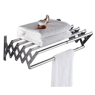 Imagem de WYUYIWH Toalheiro montado na parede escorredor de aço inoxidável retrátil dobrável à prova de ferrugem prateleira de toalha durável para banheiro banheiro quarto/48-77 cm (48 77 cm)