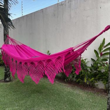 Imagem de Rede de Descanso Reforçada Casal King - Gigante, Manual Artesanal e Conforto Premium para Sua Varanda(Rosa Pink Lisa)