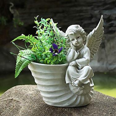 Imagem de Vaso de jardim ornamentos de gramado anjo flor cilindro escultura pátio criativo jardim paisagem ornamento decoração para casa jardim vaso de flores (B 31 x 18 x 30 cm) (C 31 x 18 x 30 cm) (C 31 x 18