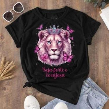 Imagem de Camiseta T-shirt Feminina Blusa Estampada Corajosa Leão de Judá Preta 