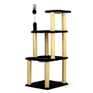 Imagem de Arranhador Torre pata Gatos 4 andares Com Cama de Cestinha e Brinquedo (Preto)