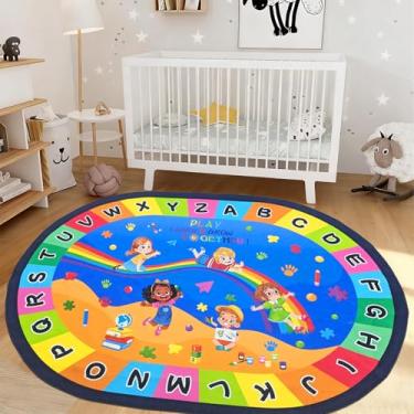 Imagem de USTIDE Tapete oval infantil 1,80 x 17,8 m, letras do alfabeto ABC, educativo e divertido, tapete para sala de aula, tapete antiderrapante para sala de jogos