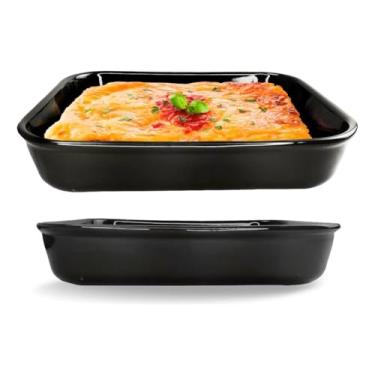 Imagem de Assadeira Retangular Preta Travessa Cerâmica 33x26x6,5cm Premium
