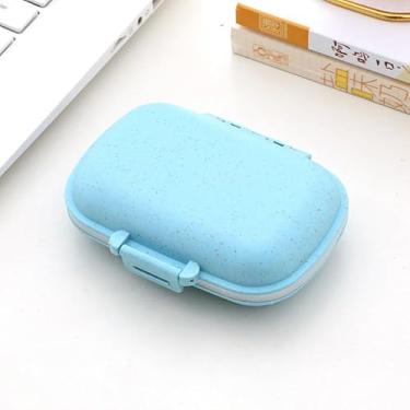 Imagem de Pacote com 1 organizador de comprimidos de viagem, estojo portátil com 8 compartimentos, caixa pequena para bolsa de bolso, recipiente de vitaminas e medicamentos