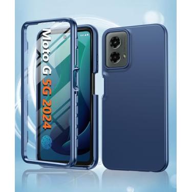 Imagem de Capa para Motorola Moto G 5G 2024: Capa protetora de silicone à prova de choque com protetor de tela integrado - Capa de proteção de TPU TPU resistente e resistente à queda de camada dupla, azul