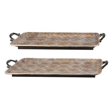 Imagem de Conjunto 2 Bandejas Decorativas em Metal Cobre CR0136 BTC
