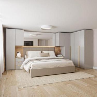 Imagem de Guarda-roupa Modulado 7 Peças 7 Portas 2 Mesa Cabeceira Jade Cabecasa 