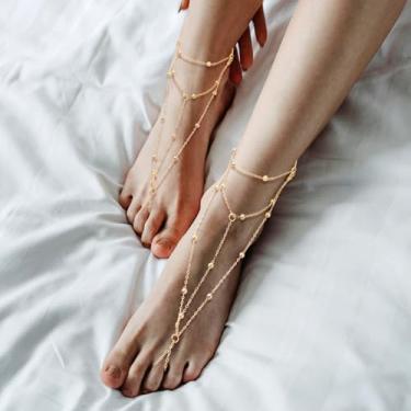 Imagem de Sandália moderna com bico descalço e tornozeleira para mulheres verão praia corrente com anel de dedo do pé para mulheres acessórios de pé, Small, Liga metálica, Sem Pedra Preciosa