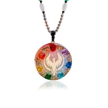 Imagem de Day Day Up Colar com pingente de fênix, colar que brilha no escuro para mulheres, joia de ioga de resina energética com zircônia, Pendant Size：3.6cm, Resina Cobre Resina Zircão Cobre, Pedra
