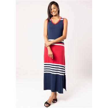 Imagem de Vestido Longo Pau a Pique Listrado Vermelho