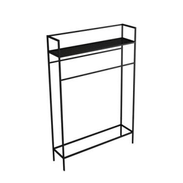 Imagem de porta-toalhas Toalheiro de chão para banheiro, simples, sem perfuração, vertical, multifuncional, cabide roupas(Preto,Médio)