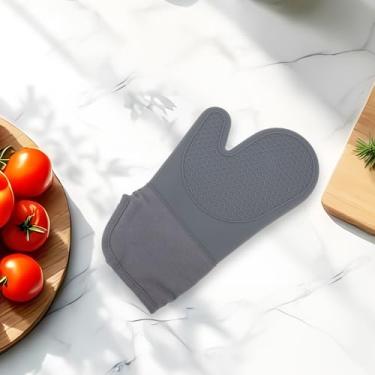 Imagem de Generic 1 luva de forno curta com abertura angular, lavagem à mão, apenas pano de algodão de silicone cinza 32 x 18,5 cm