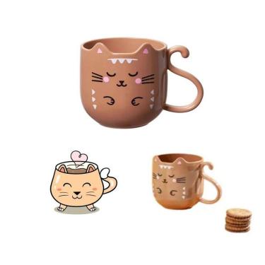 Imagem de Caneca 350Ml Copo Plástico Reforçado Gato Gatinho Chá Café