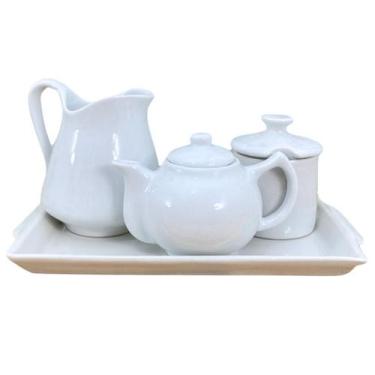 Imagem de Jogo de Café e Chá com Bandeja, Bule Chaleira 400ml, Açucareiro 250ml 
