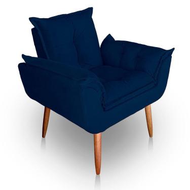 Imagem de Poltrona Para Sala E Quarto Decorativa Opala Suede Cor Azul Marinho