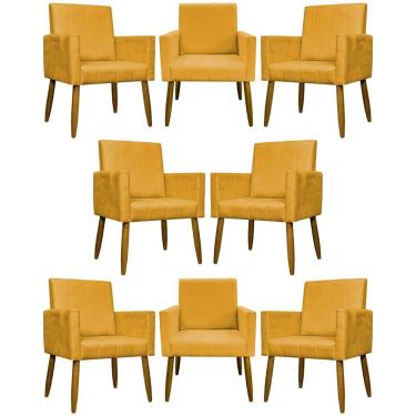 Imagem de Kit 8 Poltronas Decorativas Mari Pé Palito Castanho - Mostarda Suede