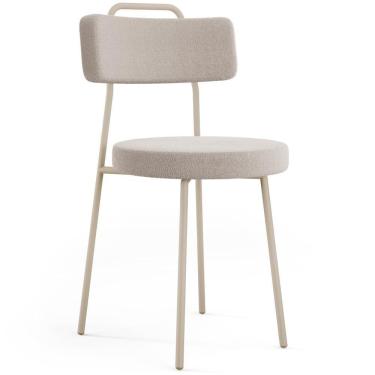 Imagem de Cadeira Decorativa Estofada Para Sala De Jantar Barcelona Arena L02 Bouclê Creme - Lyam