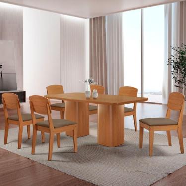 Imagem de Mesa De Jantar Eloise 180cm Tampo Mdf 6 Cadeiras Moderna Veludo Capuccino/naturalle
