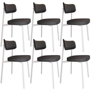 Imagem de Kit 06 Cadeiras Estofada Para Sala De Jantar Astrid Branco C01 Linho Preto - Lyam Decor