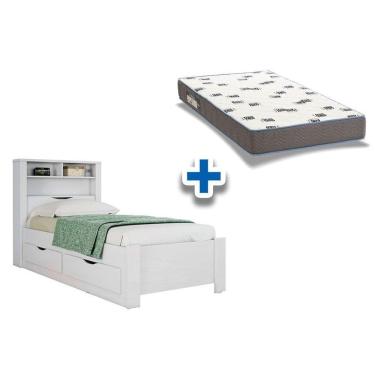 Imagem de Colchão Solteiro Light D33 Ortobom + Cama Invicta C/ 2 Gavetas Branco