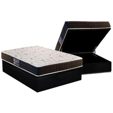 Imagem de Cama Box Baú Casal: Colchão Ortopédico Anjos D28 / Ag65 Pantanal + Base Crc Suede Black(138X188)