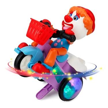Imagem de Palhaço Ciclista Musical com Luzes LED, Brinquedo Infantil, 18.5x11x18cm, Gira 360°, Funciona com 3 Pilhas AA