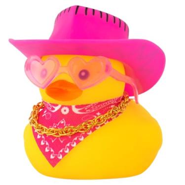 Imagem de wonuu Carro De Borracha Cowboy Pato, Patos Amarelos Decoração Painel Com Chapéu Colar Óculos Sol, Linha Preta Rosa