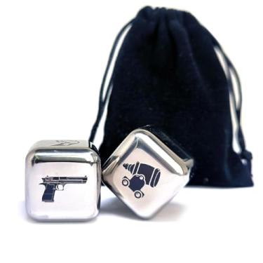 Imagem de Metal Dice Set of 2, 1-Inch Stainless Steel Weapon Pattern Role Playing D6 Dices for Party RPG Board Games