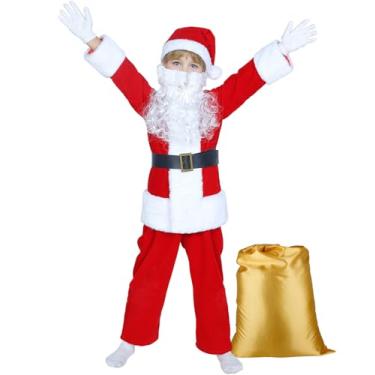 Imagem de MeiLiMiYu 6 peças de fantasia de Papai Noel para meninos, roupa de Papai Noel para crianças, para Natal, Dia das Bruxas