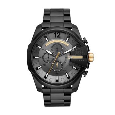 Imagem de Diesel Mega Chief Relógio masculino de aço inoxidável com movimento analógico ou digital, Detalhes em preto/dourado, 51MM, Mega Chief & Mega Chief Slim