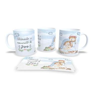 Imagem de Caneca Natalina Família Feliz, Porcelana Branca com Design Preto e Dourado, Decoração de Natal com Mensagem em Português (12791)