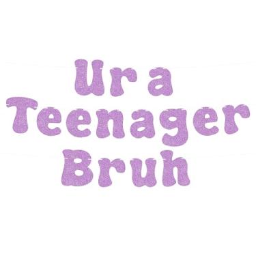 Imagem de Faixa pré-amarrada Ur a Teenager Bruh - Decorações de festa de aniversário de 13 anos com glitter roxo, adereços oficiais de cabine de fotos de aniversário de adolescente