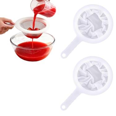 Imagem de 2 peças de coador de malha de nylon ultrafino de cozinha, peneira de malha fina com alça ferramenta de cozinha para suco, coadores de iogurte de leite
