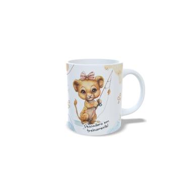 Imagem de Caneca de Cerâmica Decorativa com Design de Leão, Branca, 325ml, Tema Musical, Estilo Pai e Filho (18820)