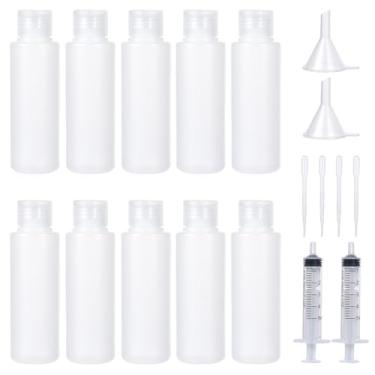 Imagem de GOMAKERER 18 frascos dispensadores de tampa de plástico de 100 ml, 10 frascos de xampu recarregáveis, 2 funis de funil, 4 conta-gotas, 2 seringas de cola, kit essencial de viagem para loção, xampu e