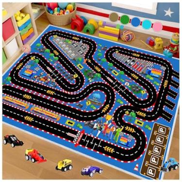 Imagem de Tapete infantil para carros de brinquedo para crianças, tapete de corrida para pista de corrida, tapete de estrada para sala de jogos, sala de aula, quarto de crianças, tapete de pista de corrida de