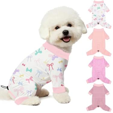Imagem de Bienbee Pijamas para cães, 4 peças, pijamas macios e elásticos, roupas para cães pequenos, médios e grandes, meninos e meninas (conjunto rosa) - M
