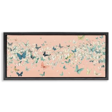 Imagem de Stupell Industries Arte de parede em tela flutuante marrom com moldura de borboleta blush, design por Petal Prints Design, 28 x 63 cm