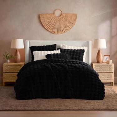 Imagem de YnM Cobertor pesado ultramacio, cobertor de cama pesado fofo com bolhas, edredom grande de pele sintética de pelúcia, peça de decoração de casa macia e quente (preto, 224 x 264 cm, 13,6 kg, King/Ca